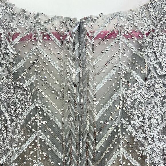 Mac Duggal 20189 Embellished Illusion Long Sleeve Wrap Over Gown - Picture 6 of 8